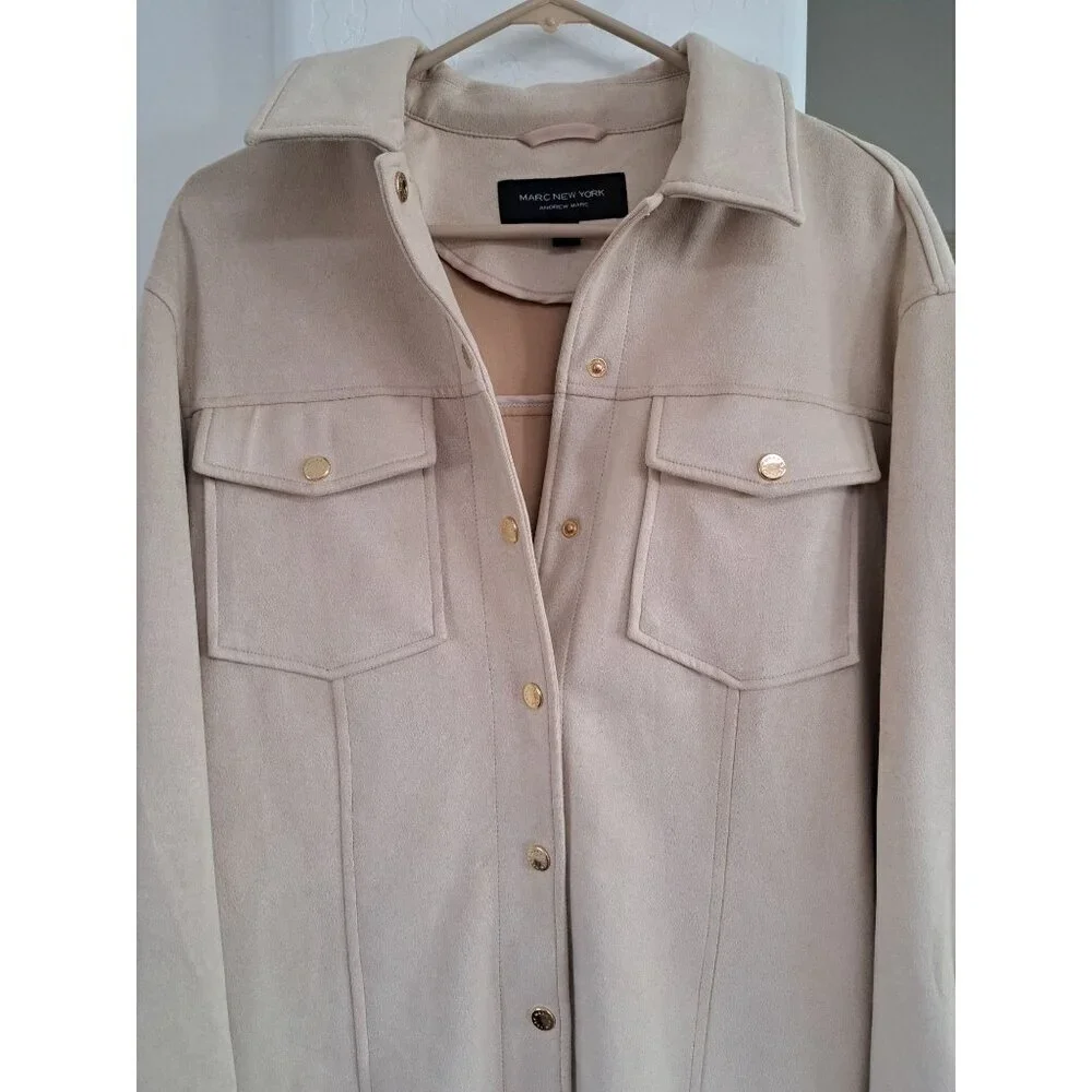 Marc New York Beige Suede Long Shirt Jacket With Button-Front Size XS - Picture 4 of 12